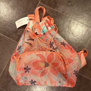 Vera Bradley Mesh Floral Drawstring Backpack - Coral New with Tags